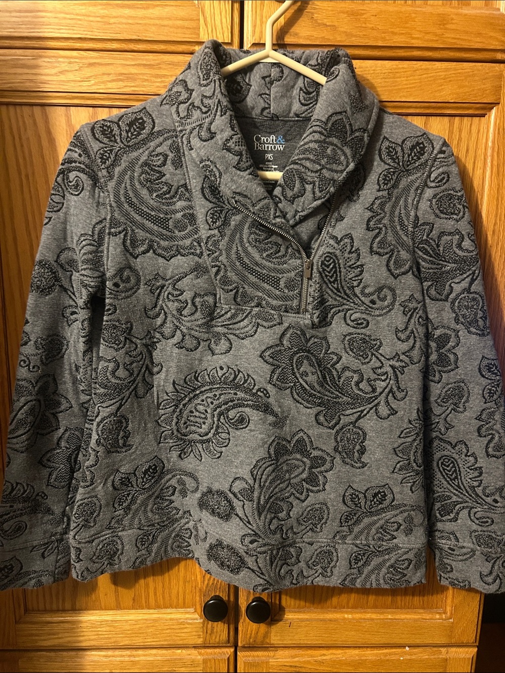 croft & barrow Gray Paisley Shawl-Collar Half-Zip Pullover